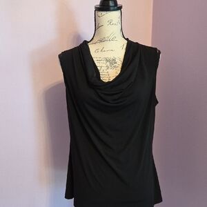Elegant Black Drapr Neckline Sleeveless Top Size Large